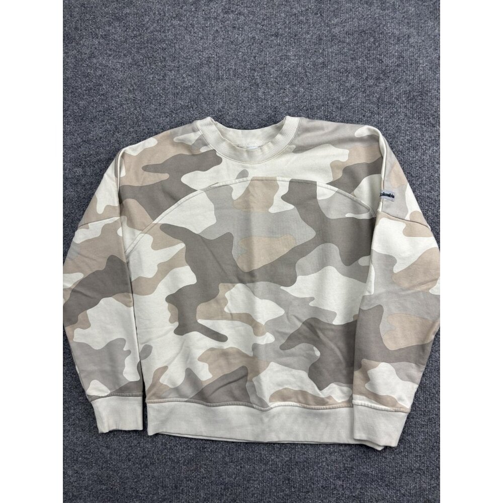 Columbia Lodge‎ Sweatshirt Womens Medium Beige Camo Crewneck Pullover Fleece